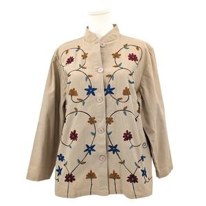Tudor Court by Haband Embroidered Button Front Jacket Blouse 100% Cotton, Size M